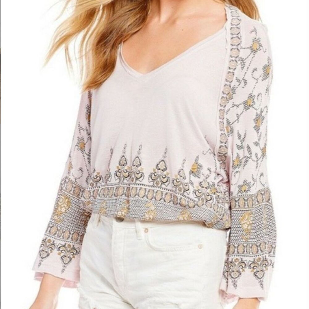 Free People | Medallion Printed Dolman Long Sleeve V-Neck Top Lilac Purple XS